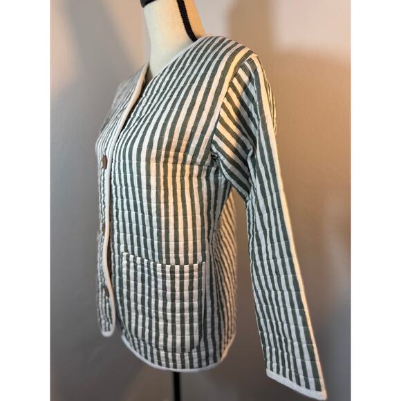 Emerson Fry India Collection Striped Jacket Green White Cotton Organic S XS NWT - Picture 2 of 6